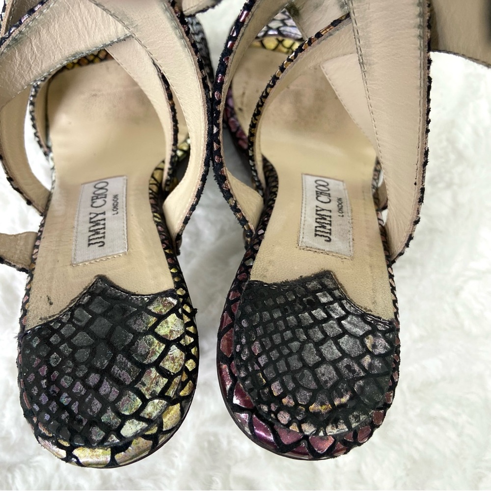 Jimmy Choo Python Embossed Leather Strapped Sanda… - image 7